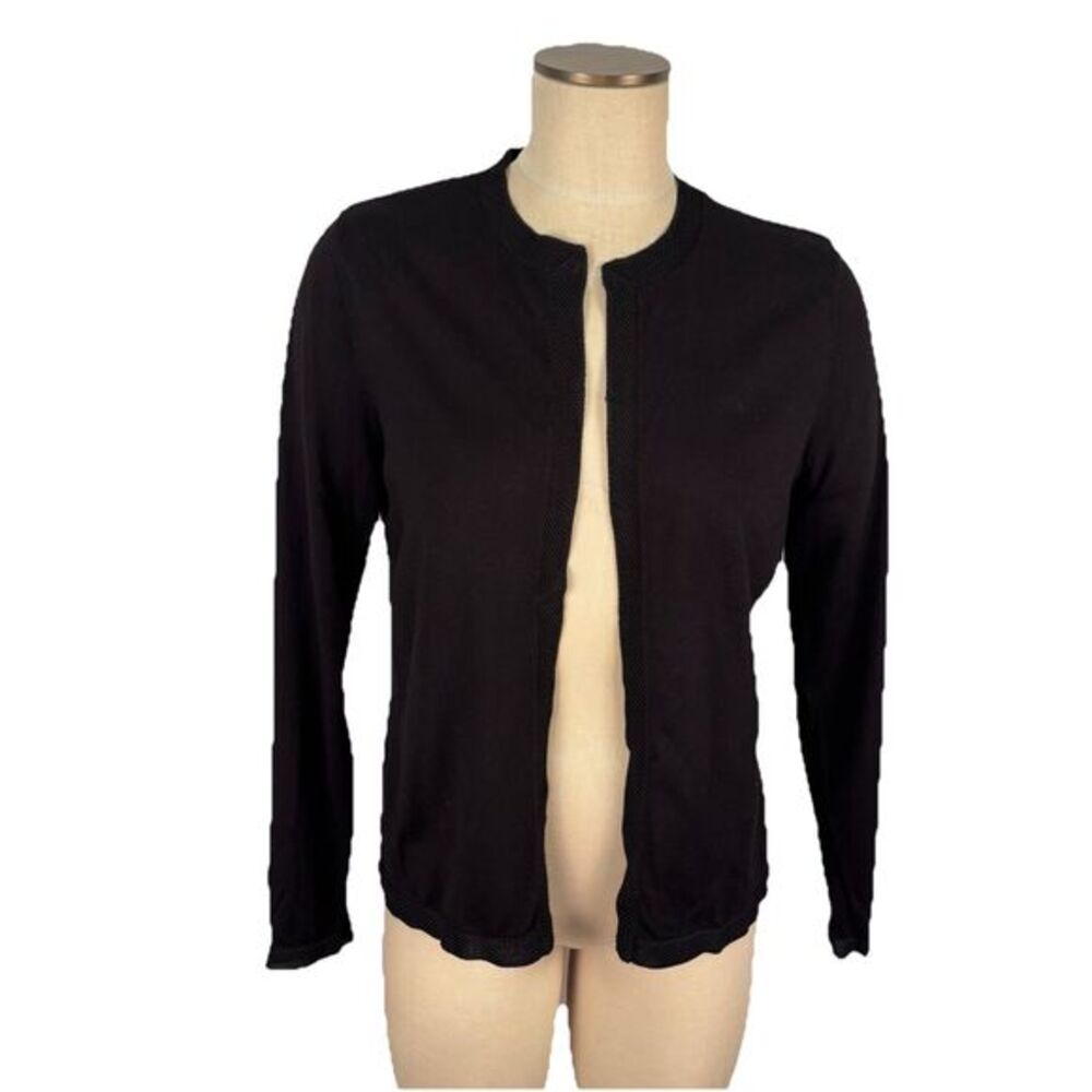 VTG Talbots Womens Black Viscose Hidden Hook and Eye Closure Size Large Cardigan